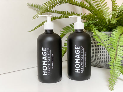 Matte Black Glass Bottle with Pump - Homage Essentials & Co