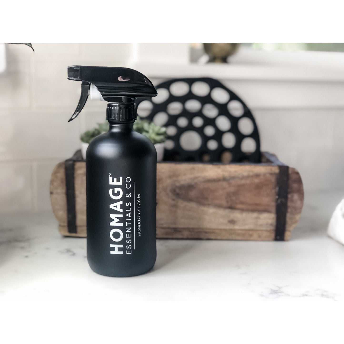 16-ounce Matte Black Glass Spray Bottle - Homage Essentials & Co